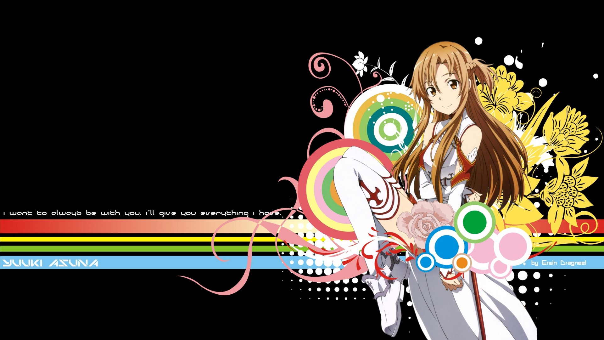 brown eyes long hair yuuki asuna flower thighhighs brown hair