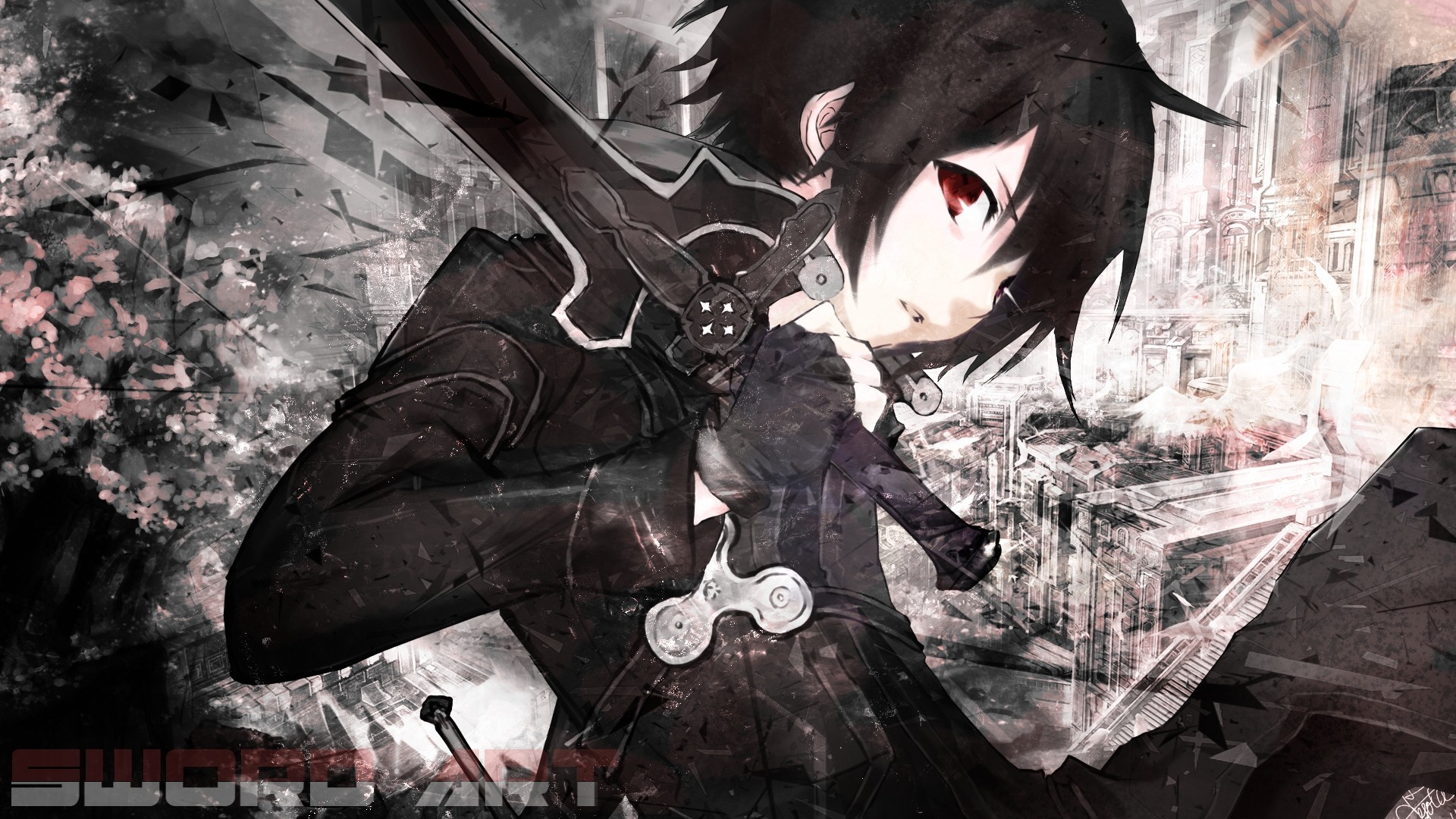 hort hair black hair red eyes weapon kirigaya kazuto sword