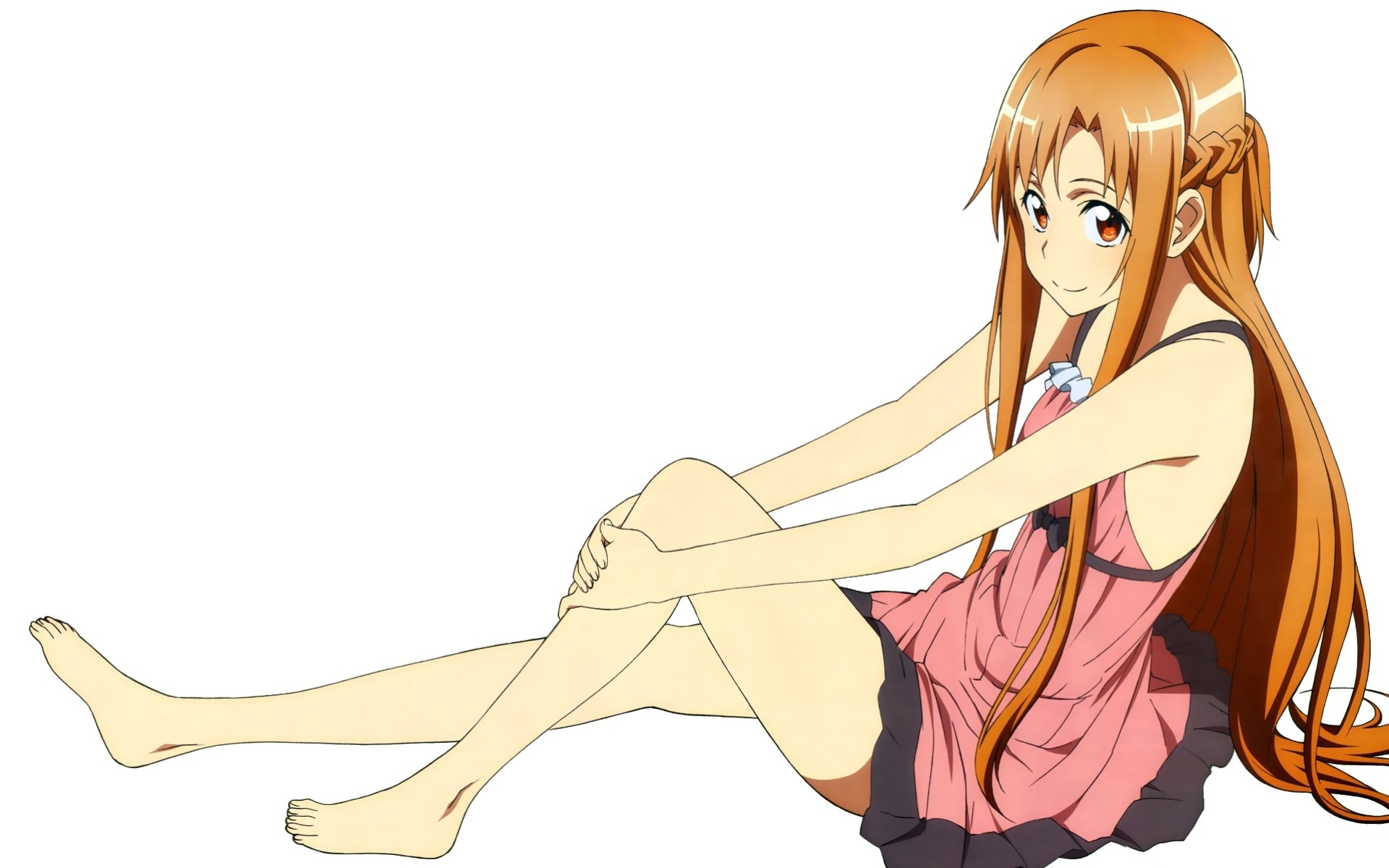 brown eyes white long hair yuuki asuna dress brown hair