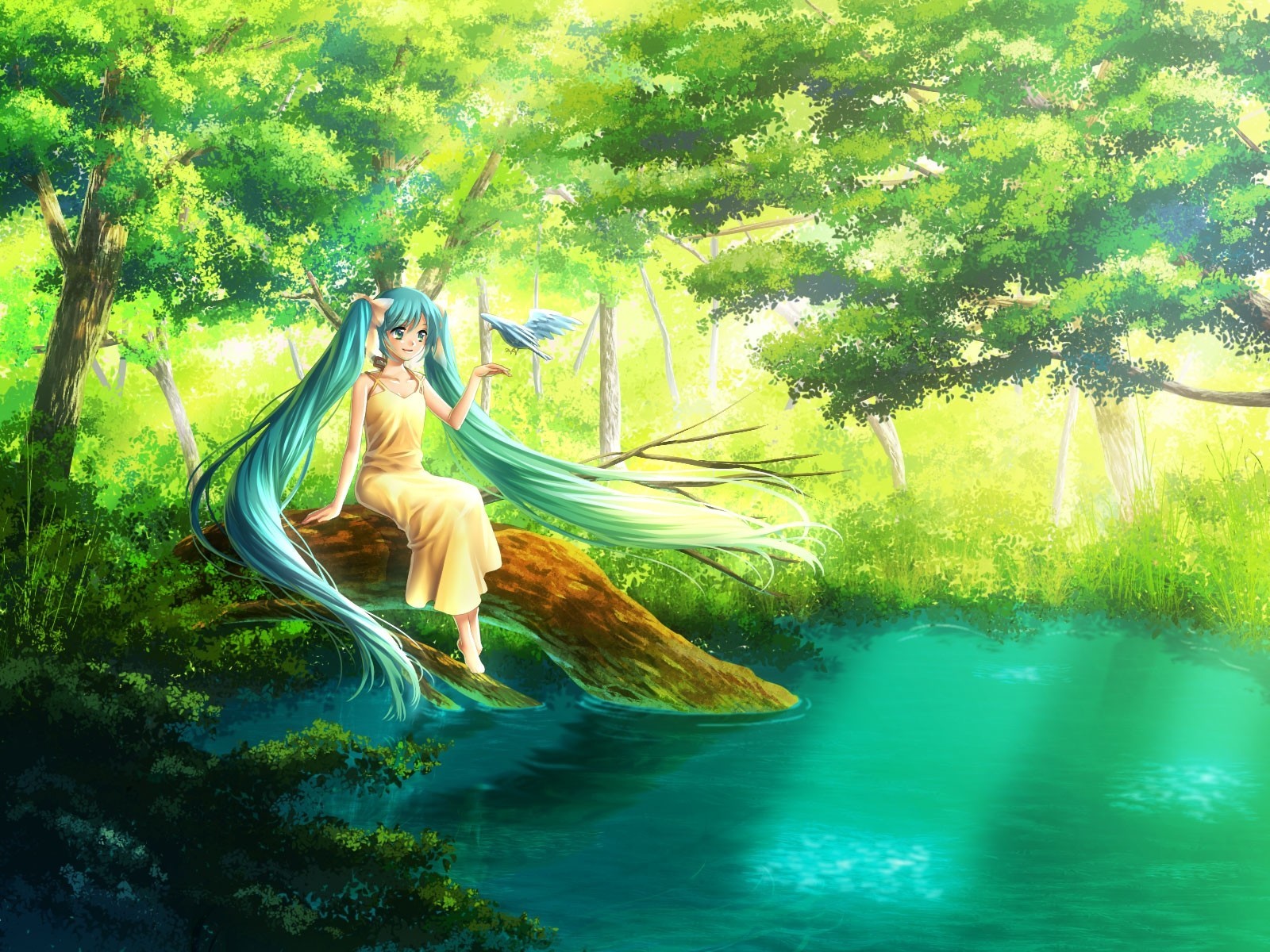 hatsune miku tiere lange haare wasser vögel