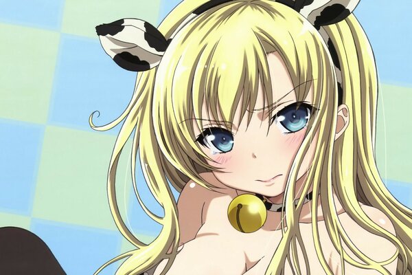 Kashiwazaki Sena con una campana en el cuello