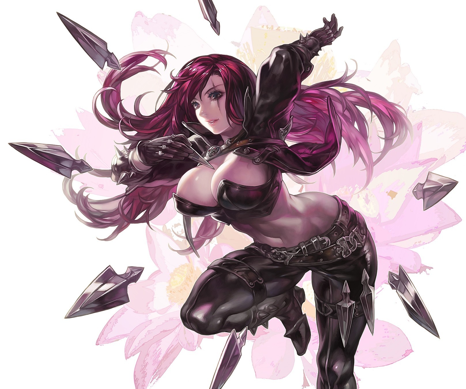 red hair catherine weapon flower navel scar