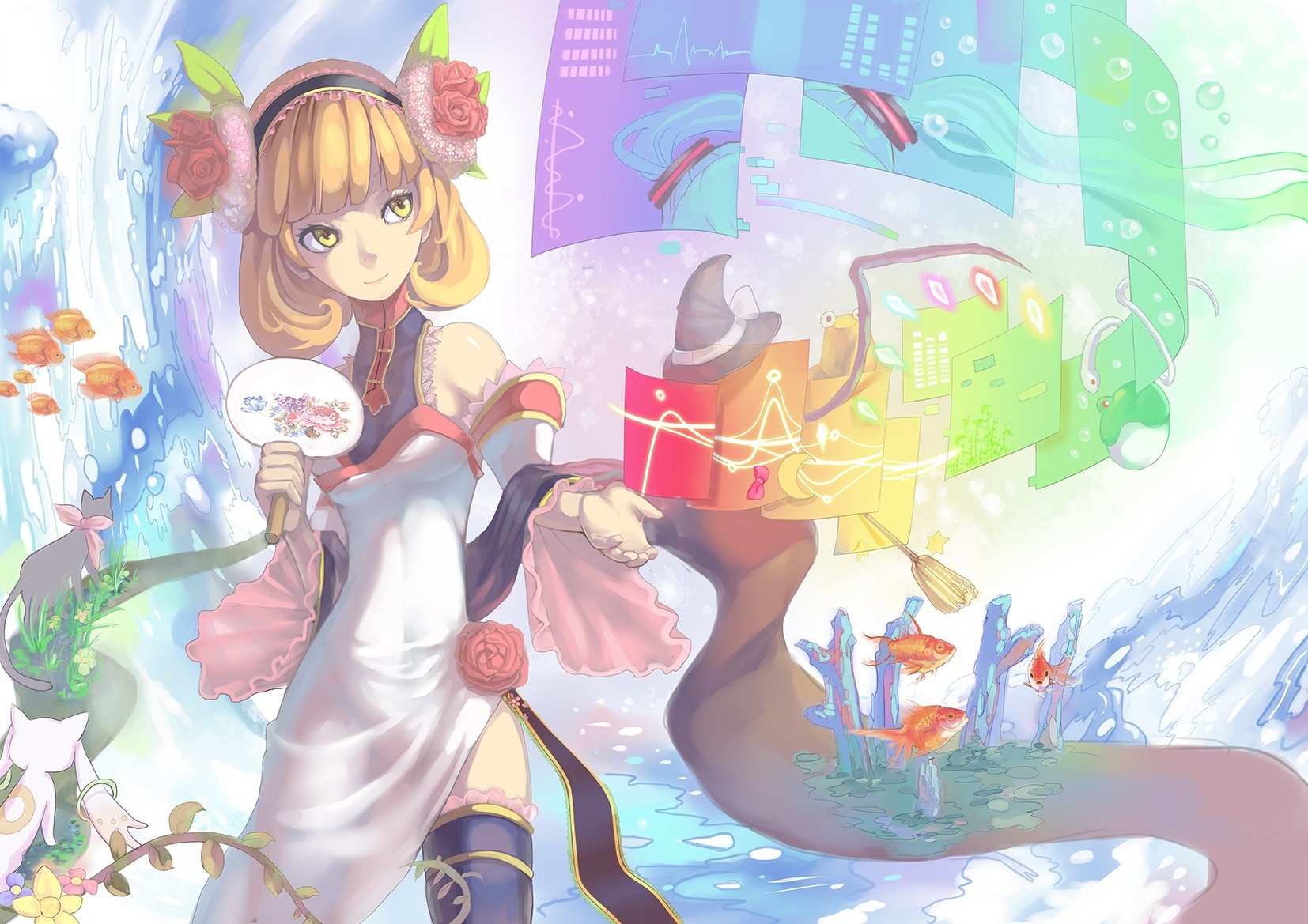 fish fan flanders scarlet cat animals kyuubee moriya suwako kochiya sanae hatsune miku