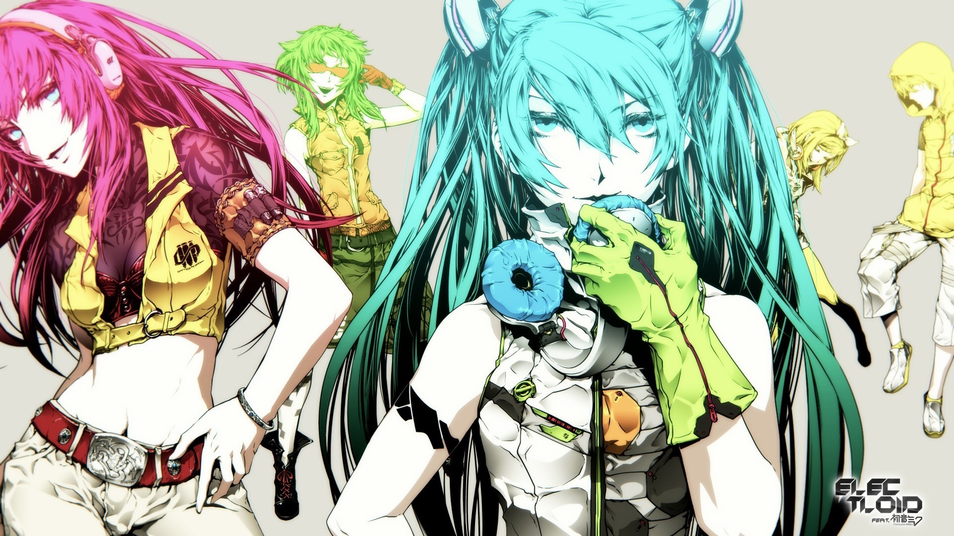 tatuaje cabello rosa twintails gafas cabello rubio hatsune miku kagamine len cabello verde guantes auriculares kagamine rin cabello largo megurine luka