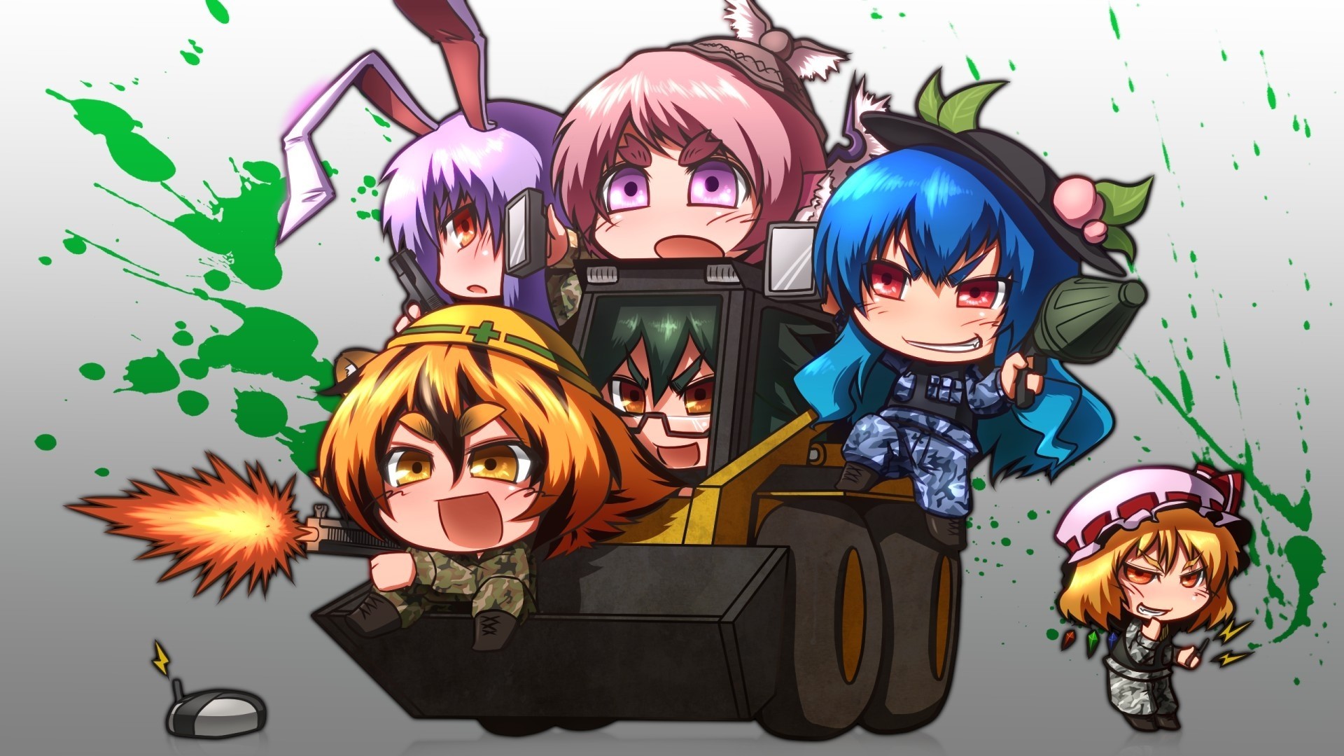 fliegende festung gruppe reiuji ucuho hinanawi tenshi flandern scharlachrot chibi waffen