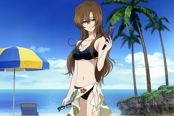 Anime-style girl on the beach