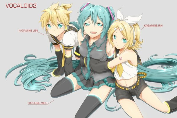 Anime, two with blonde hair and one with turquoise
