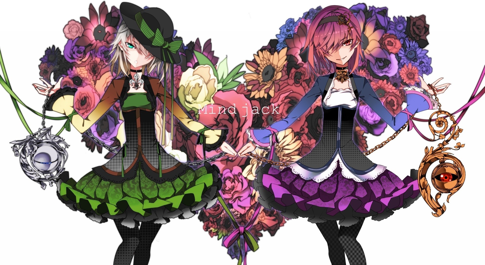 komeiji satori komeiji koishi chapeau blanc 2girls fleurs s habiller