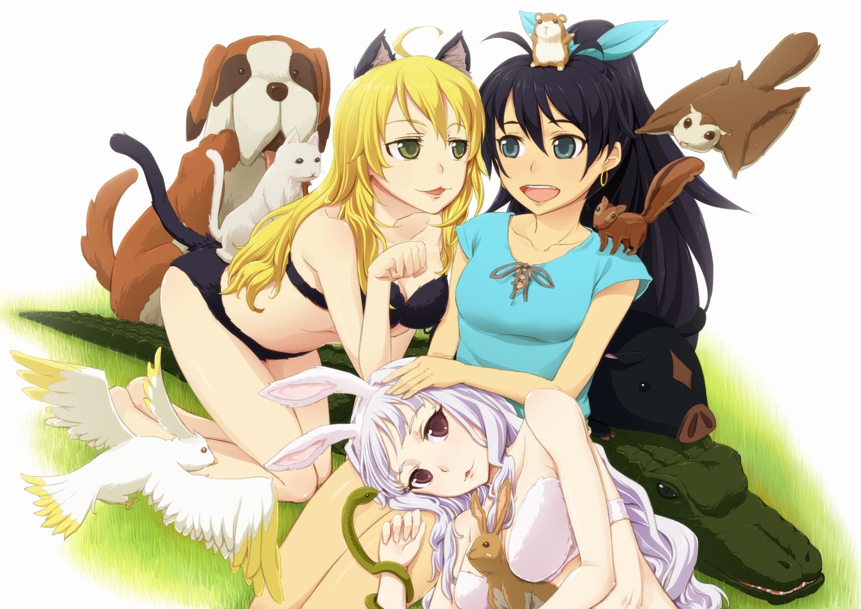 hoshii miki ojos azules ojos marrones ganaha hibiki shijou takane pelo rubio pelo negro animales ojos verdes pelo blanco catgirl