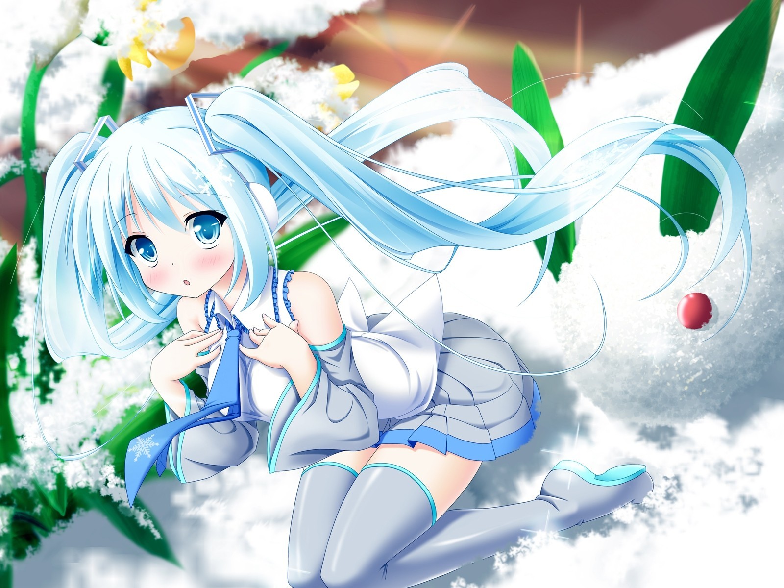 blue eyes blush long hair hatsune miku thighhighs blue hair