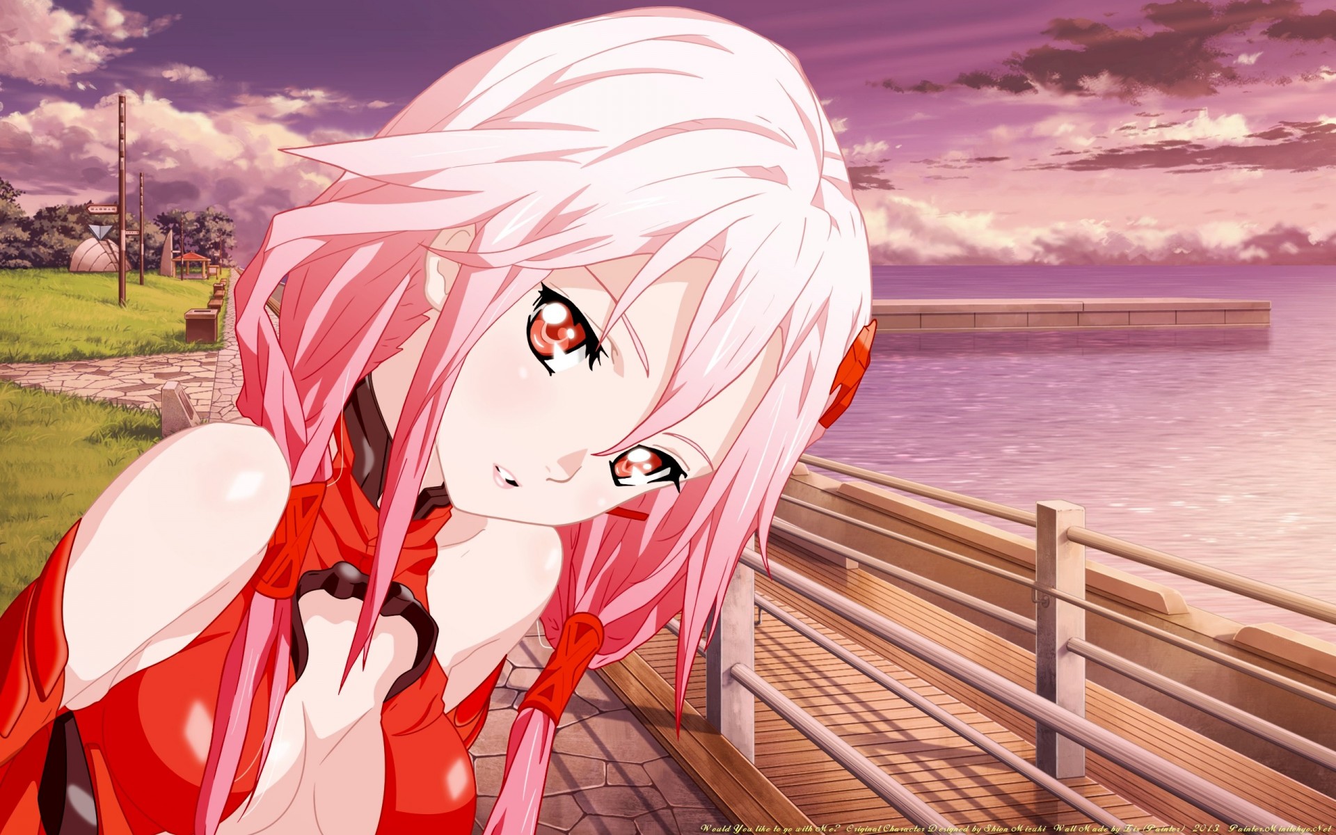 ky clouds red eyes pink hair yuzuriha inori