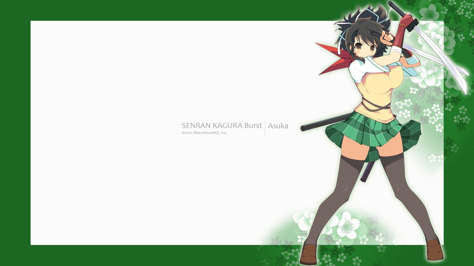 hort hair asuka seifuku skirt armour brown eyes weapon katana sword thighhighs brown hair