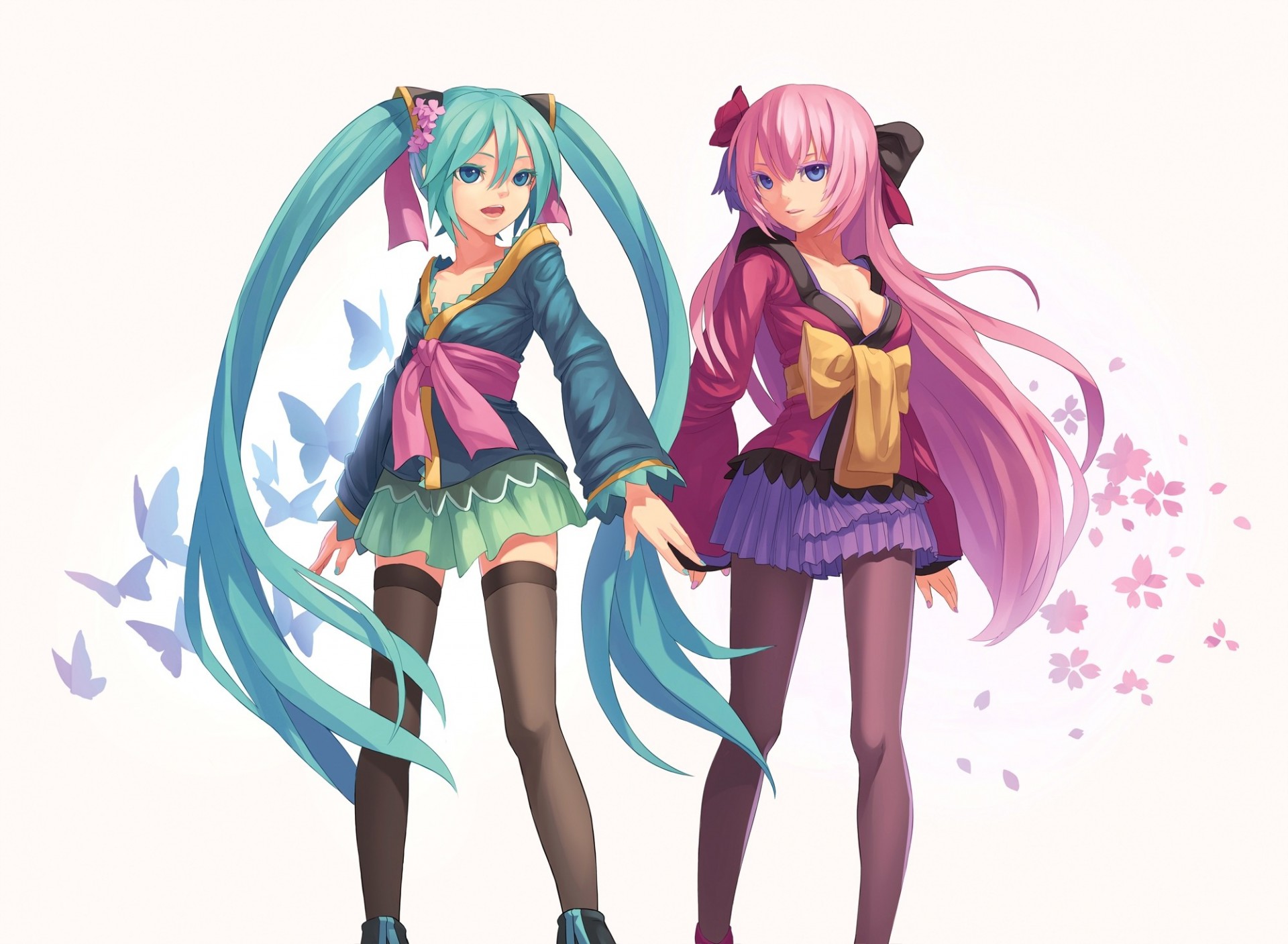 długie włosy twintails hatsune miku megurine luka thighhigh