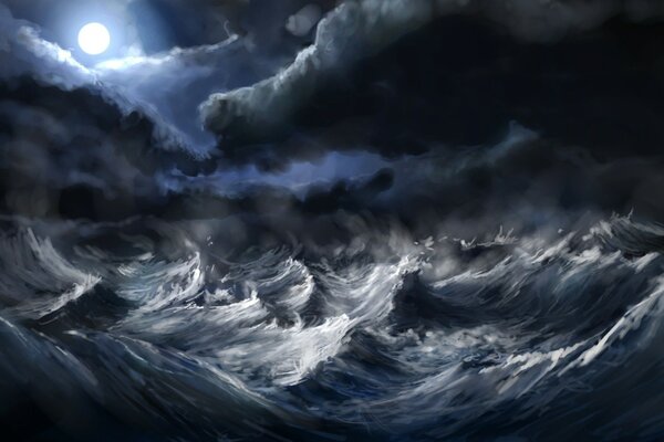 The raging sea by the light of the moon