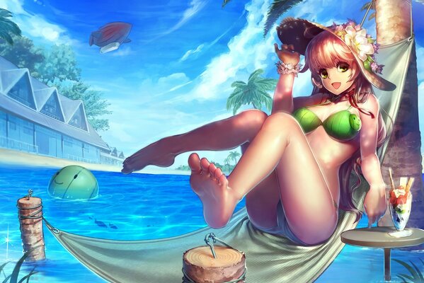 Fille aux yeux verts en maillot de bain