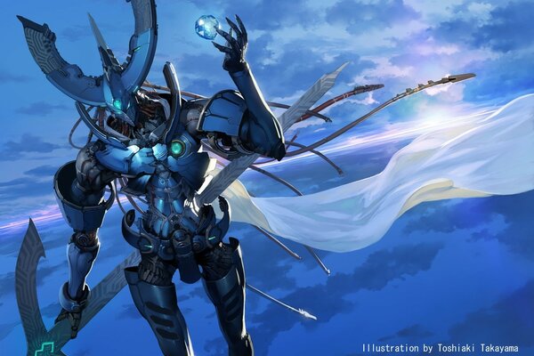 Anime art mecha dans le ciel