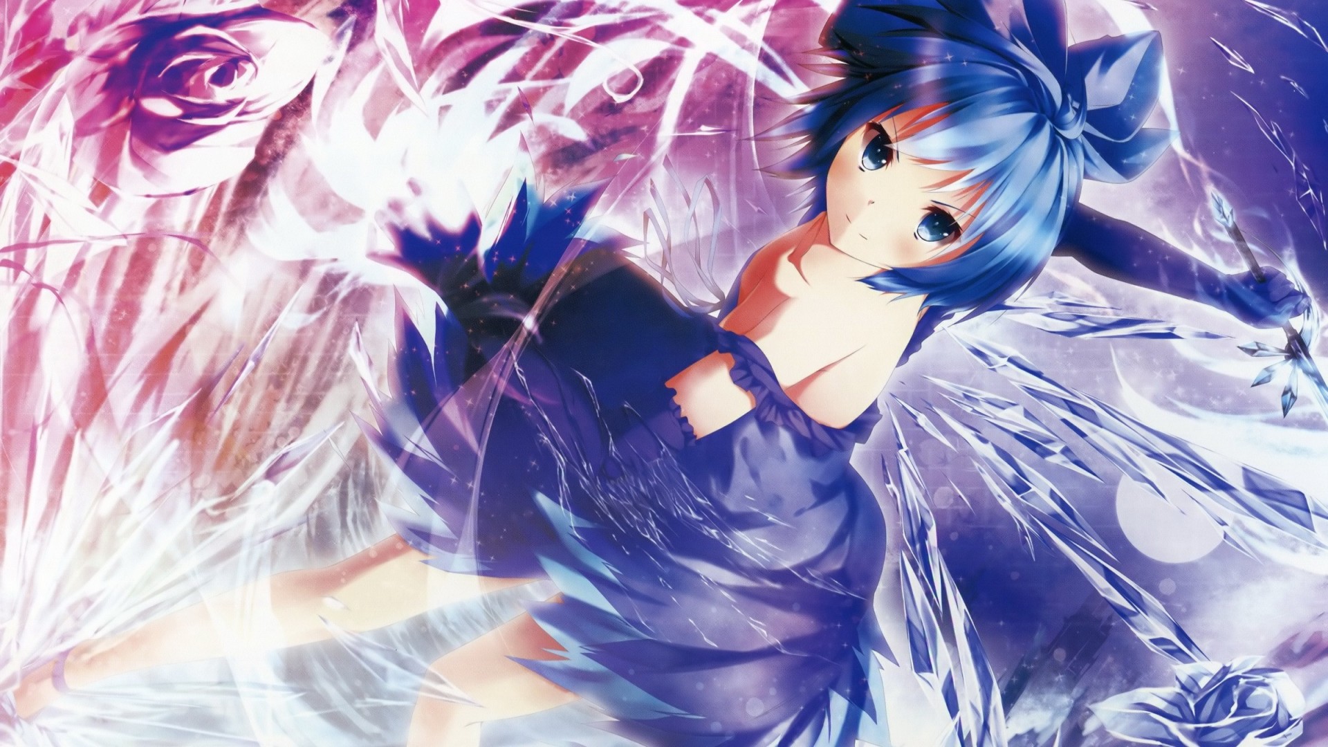 blue eyes short hair wings torment dress blue hair