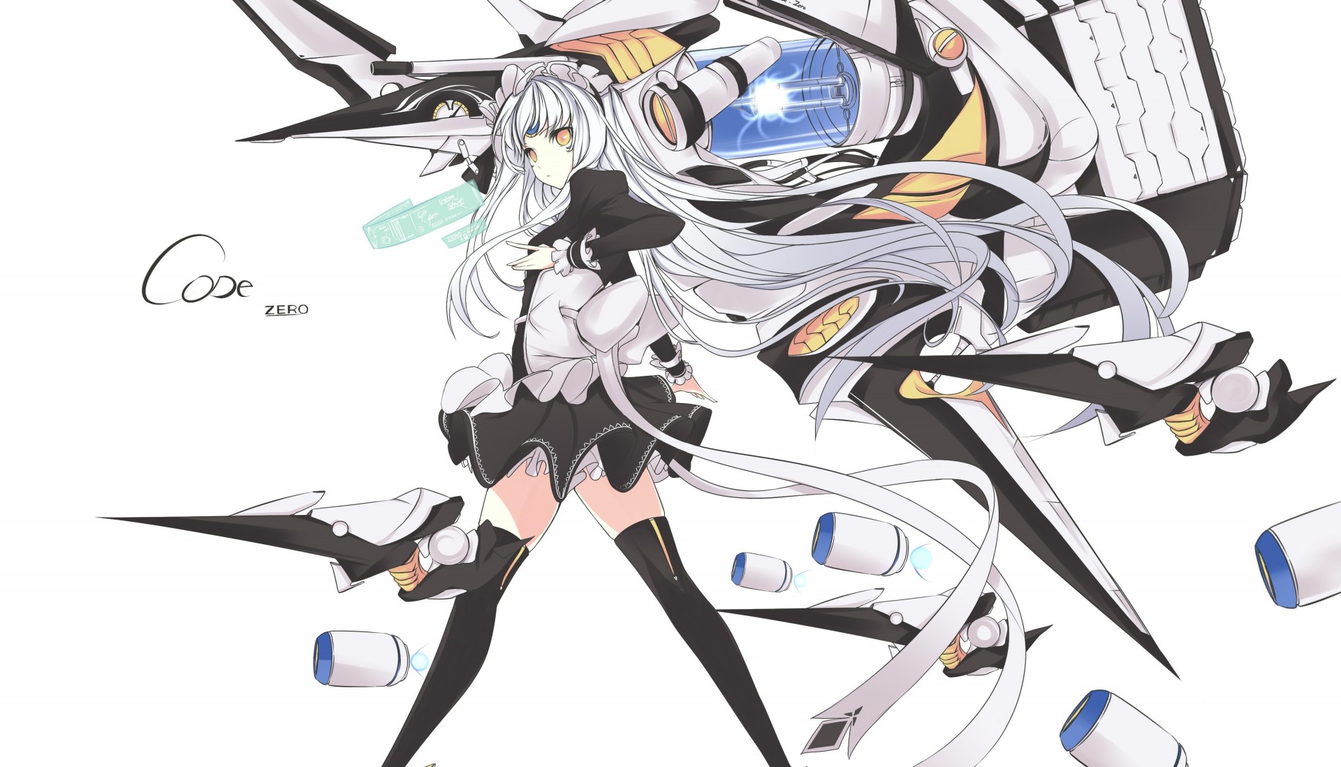 cheveux longs cheveux gris femme de ménage eve elsword mechagirl blanc thighhigh