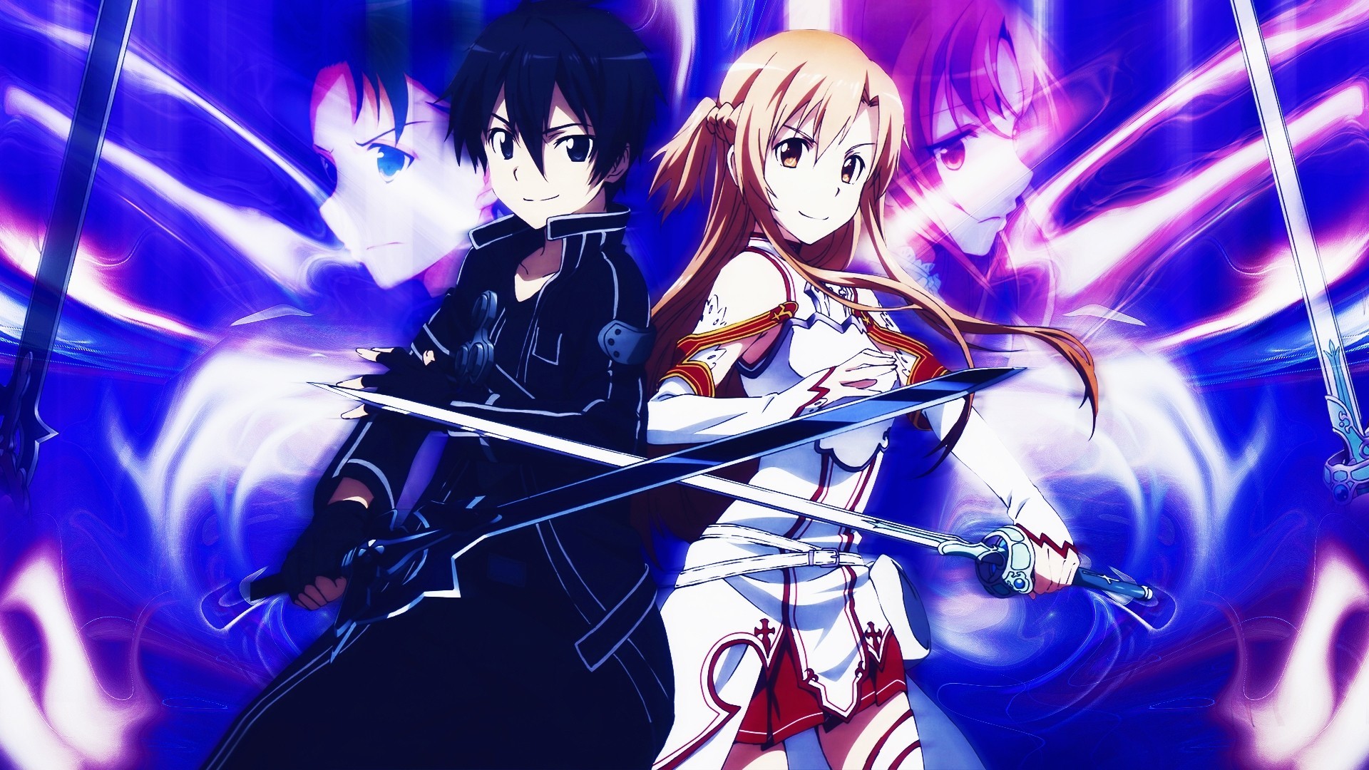 cheveux courts cheveux longs armure cheveux noirs gants armes kirigaya kazuto yuki asuna épée yeux noirs cheveux bruns