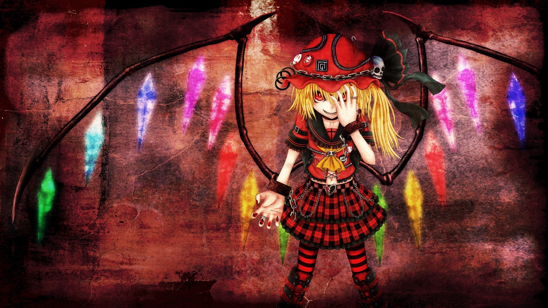 hort hair blonde hair hat flanders scarlet skirt enzo chains red eyes tagme wings navel