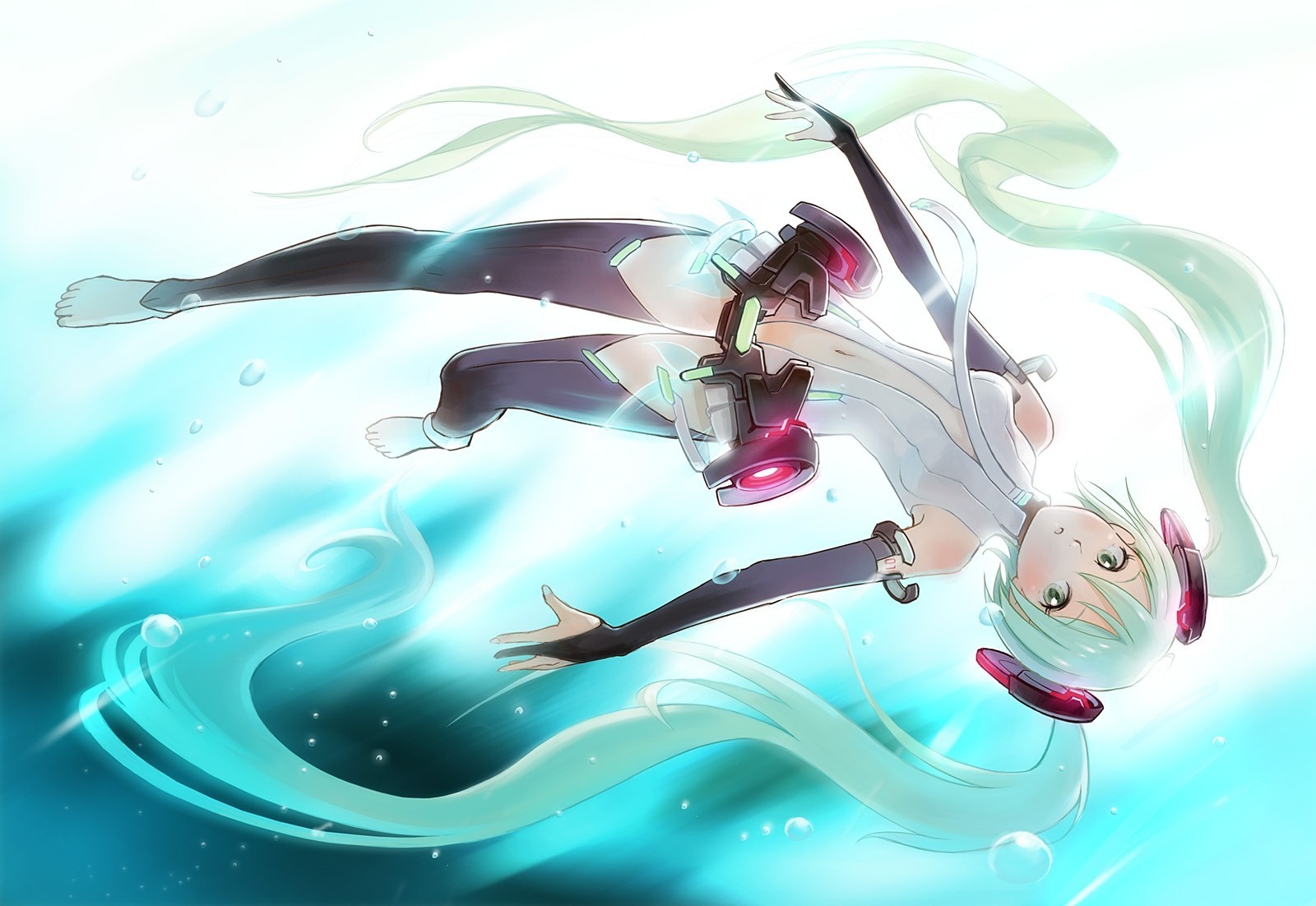 sott acqua bolle capelli lunghi occhi verdi twintails hatsune miku thighhighs capelli blu