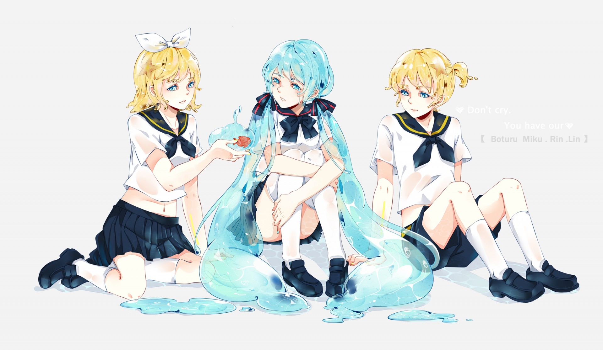 pescado seifuku kagamine len lágrimas animales kagamine rin agua hatsune miku