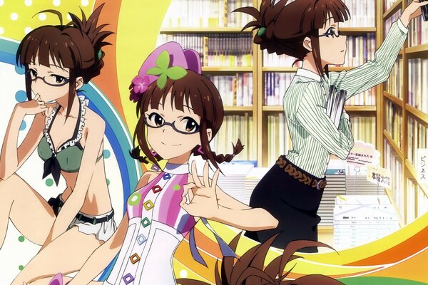 Trois filles d anime dans la bibliothèque