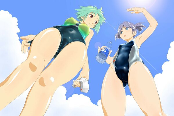 Anime filles en maillot de bain sur la plage