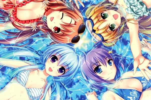 Zeichnung im Anime-Stil von Mädchen mit bunten Haaren