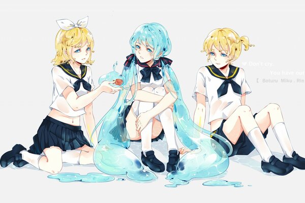 Girls in school uniforms. Anime