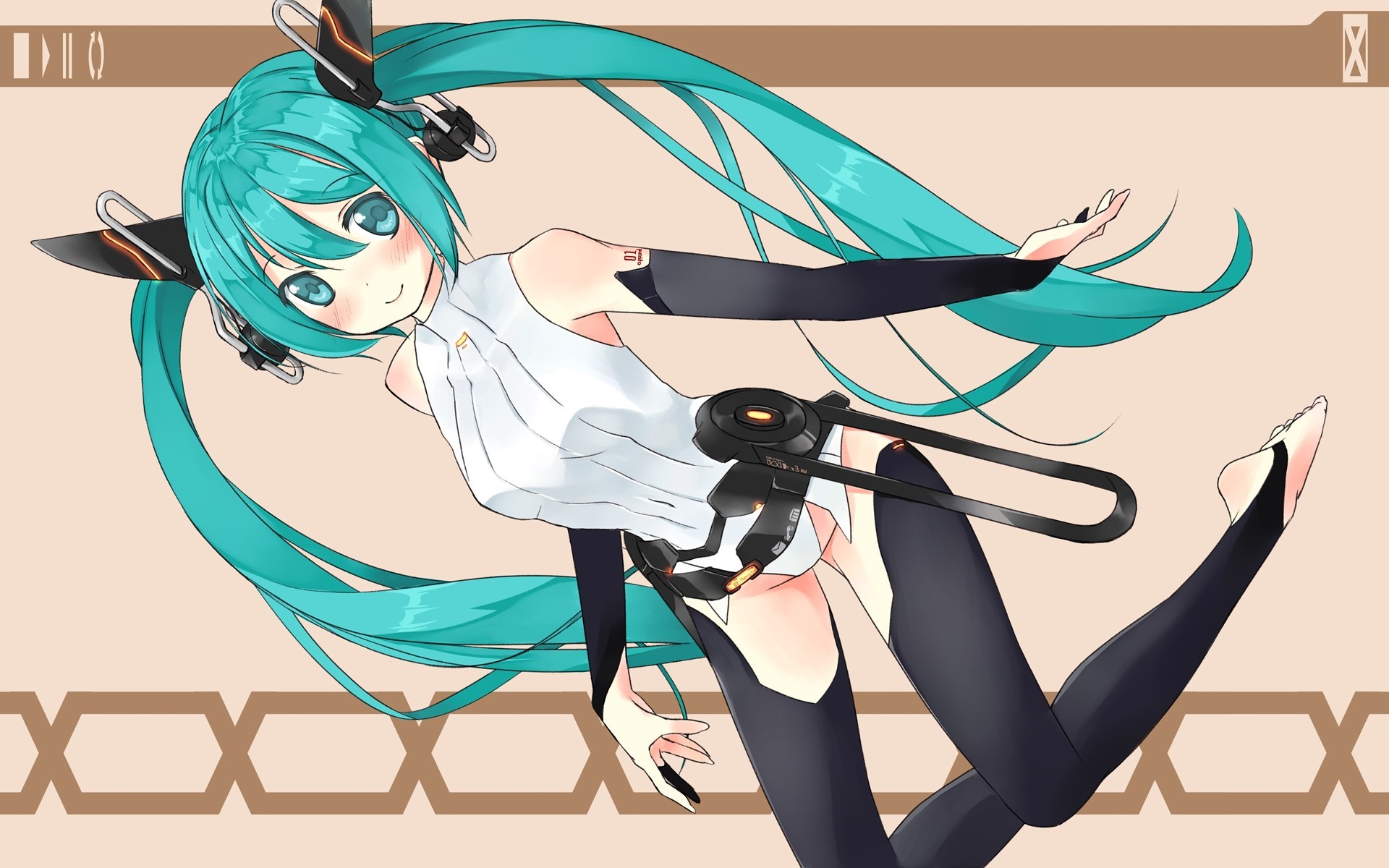 twintails blush long hair hatsune miku thighhigh