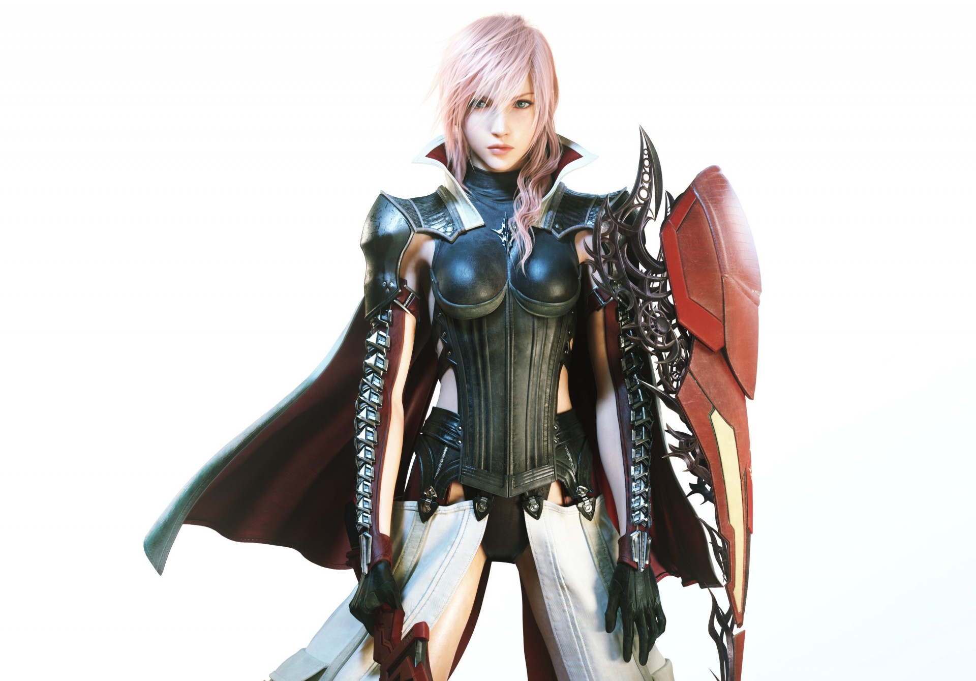 cape pink hair armour gloves weapon sword