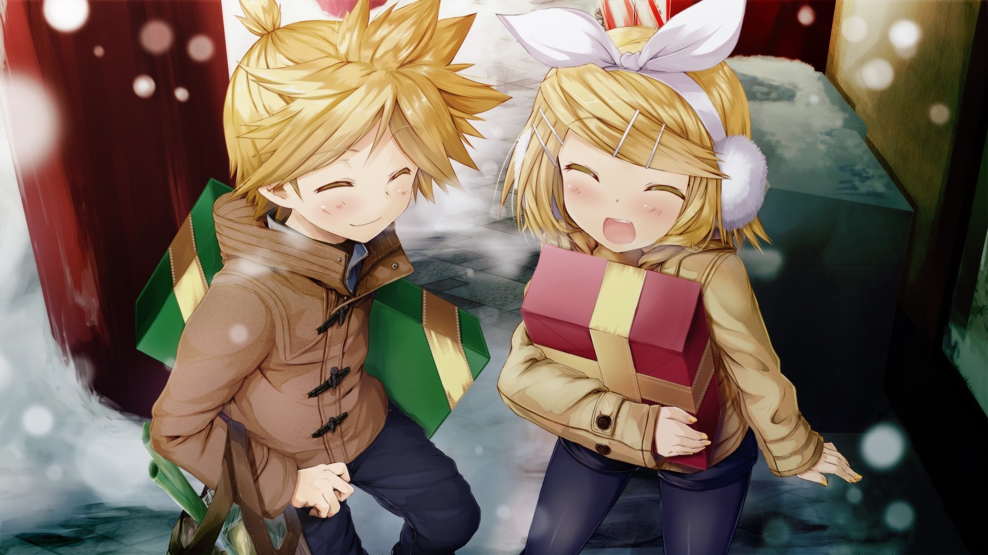 короткие волосы снег светлые волосы kagamine rin краснеть kagamine len лук колготки шорты еда