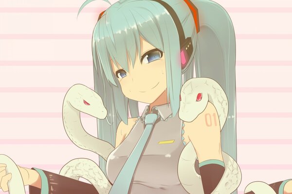 Девушка аниме с двумя змеями