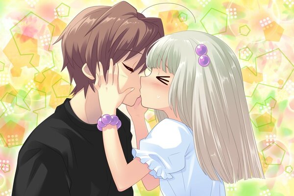 Anime boy and girl kissing