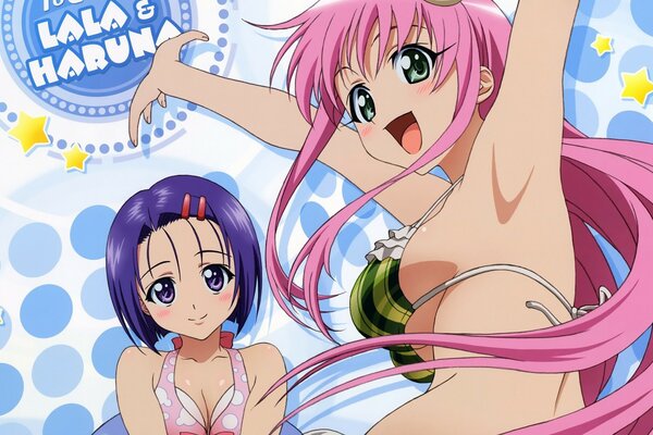 Two anime girls in swimsuits