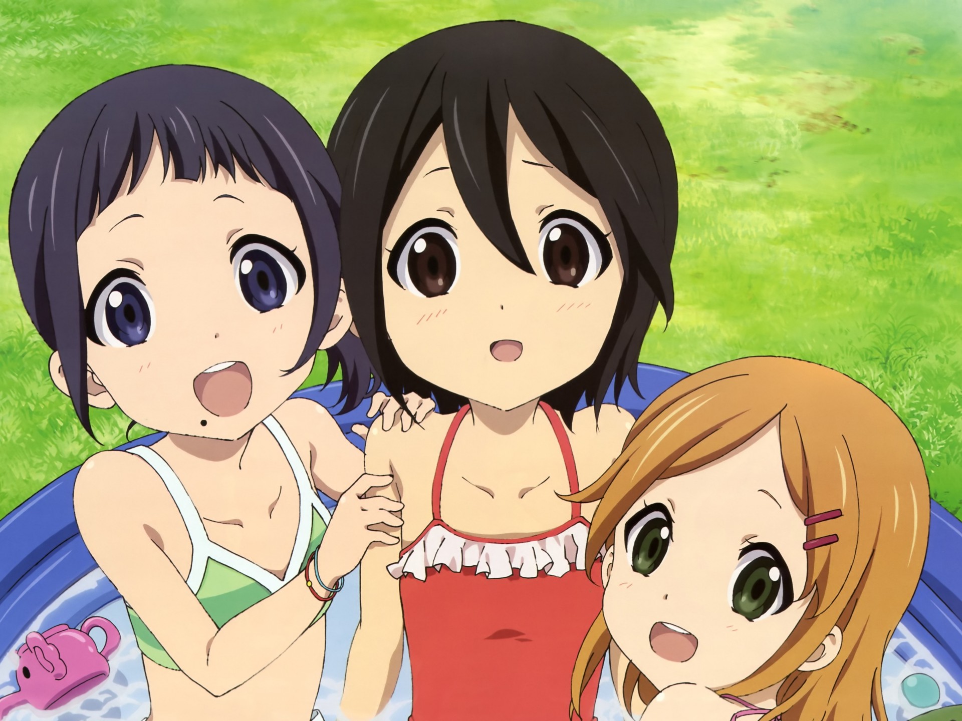 blue eyes short hair brown eyes bikini black hair swimsuit inaba himeko green eyes water brown hair blue hair