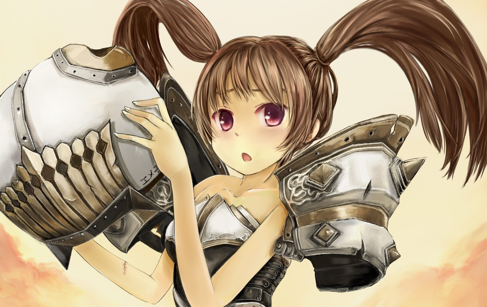 armour red eyes tagme twintails scar brown hair