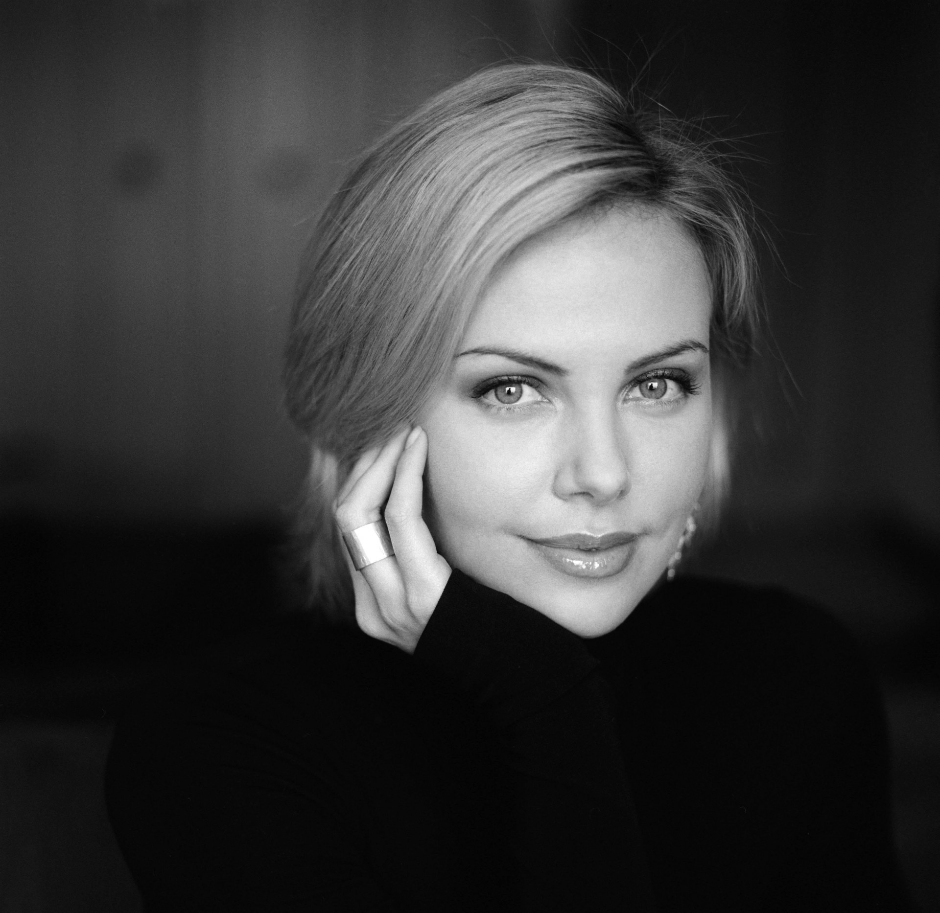 charlize theron black and white