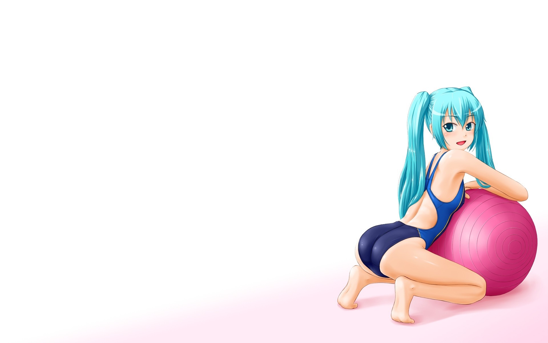 long hair hatsune miku swimsuit twintails white