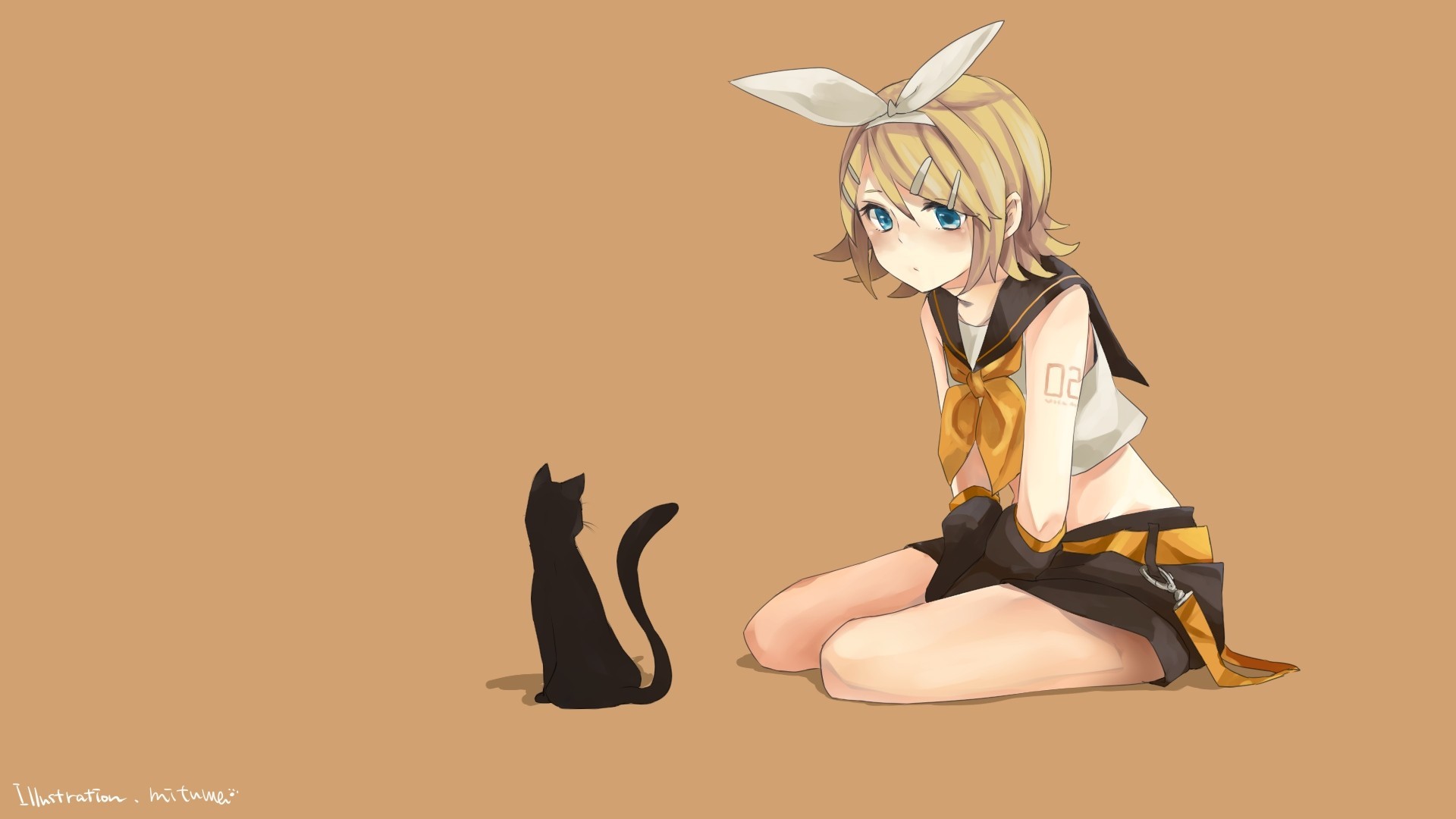 blue eyes short hair blonde hair kagamine rin cat animal