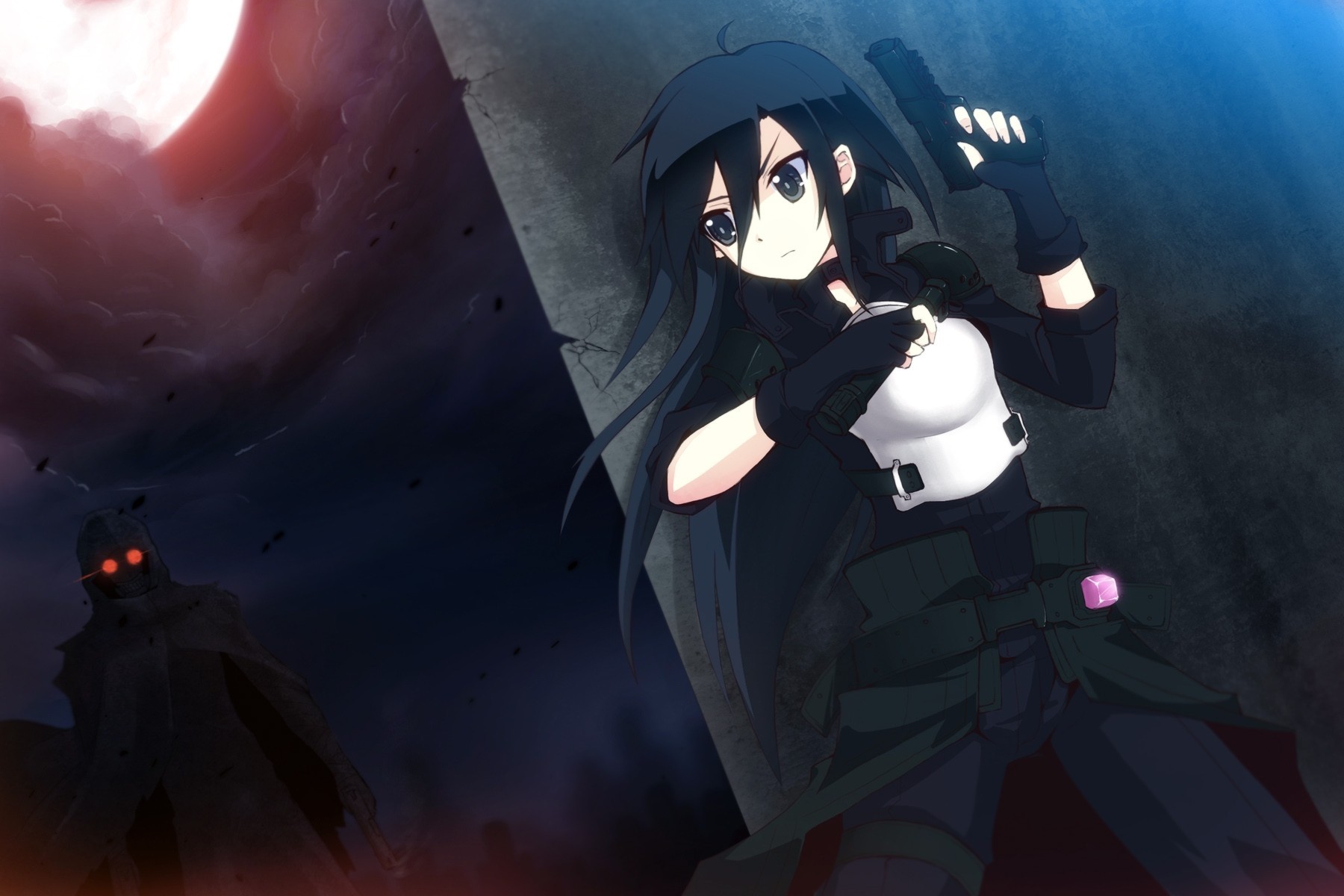 flying fortress long hair black hair night weapon tagme kirigaya kazuto black eyes dark