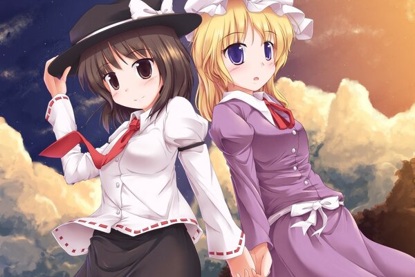 Two anime girls in a hat