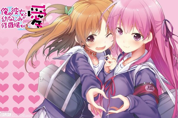 Zwei anime-Mädchen in Rosa