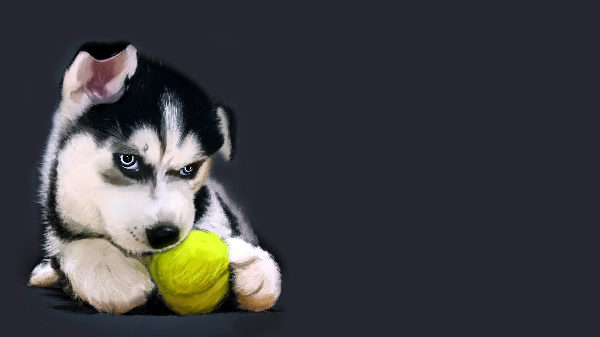 a ball of yarn a husky puppy figure dogs puppies look the ball the game background