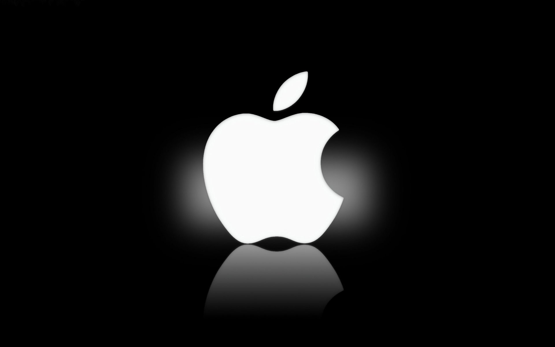 company apple emblem white background black reflection