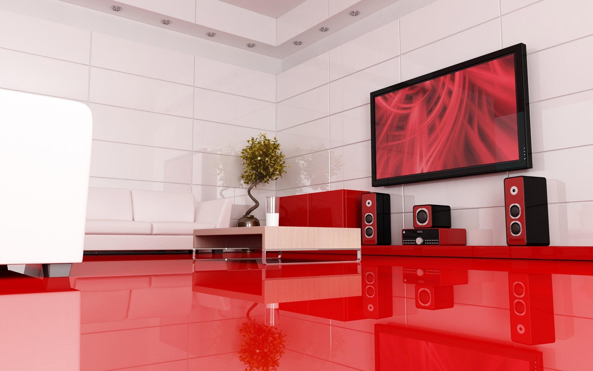 diseño interior estilo rojo piso plasma