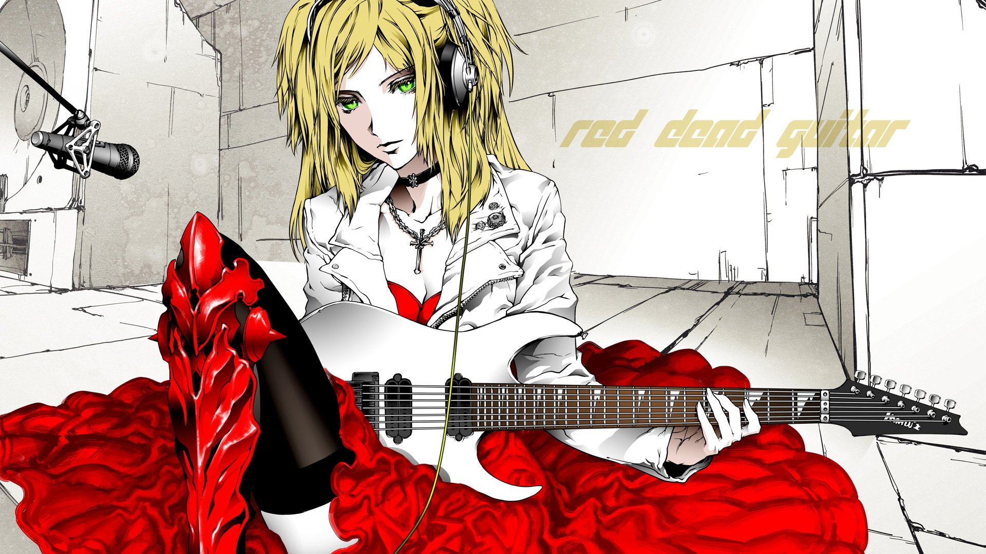 red skirt dullness guitar rhythm music drawings girls-a face-a eyes-a music-a blondes-a