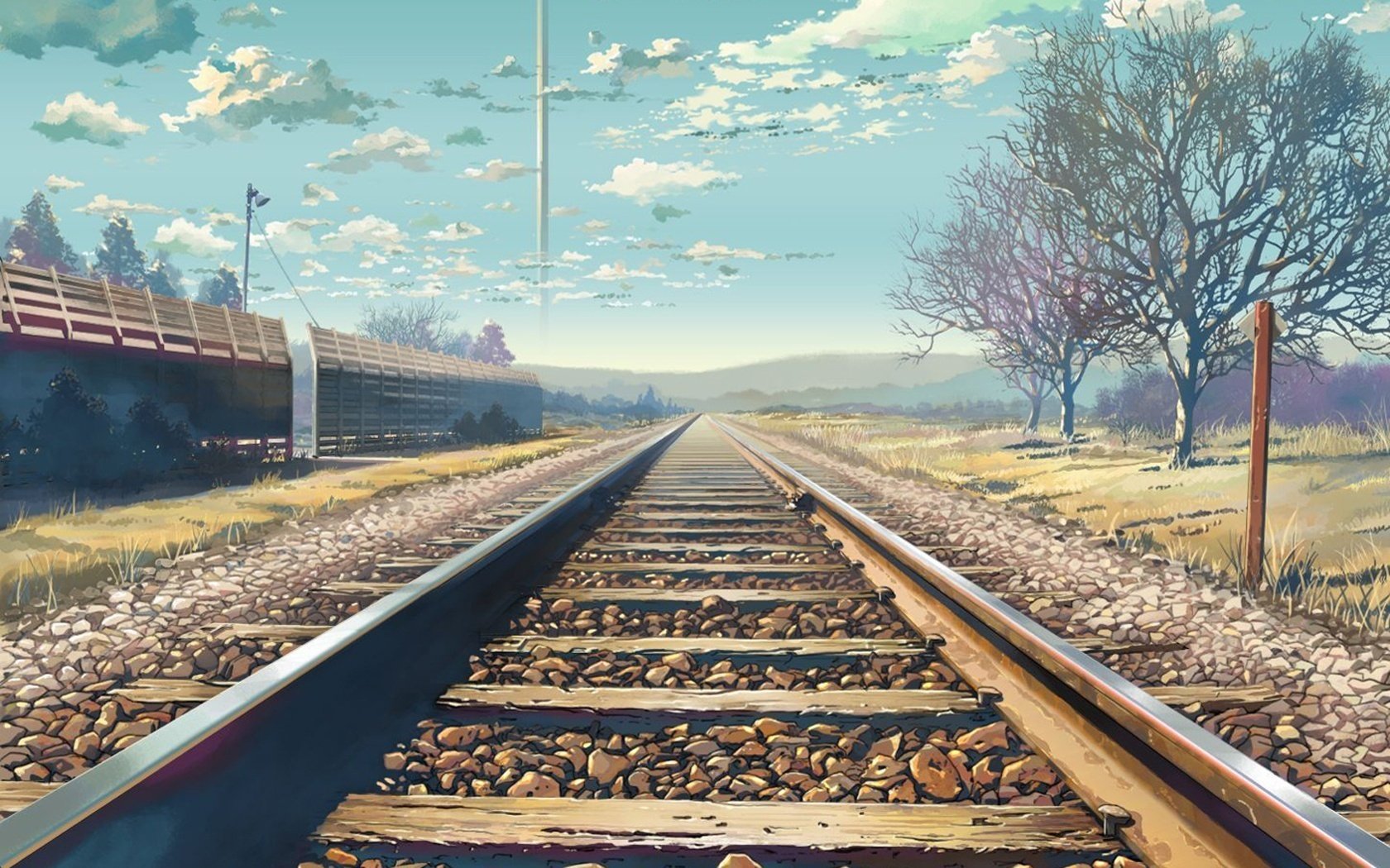 rails-a road into the distance trees nature railway rails rubble clouds sky structure railway transport drawings railway transport-a