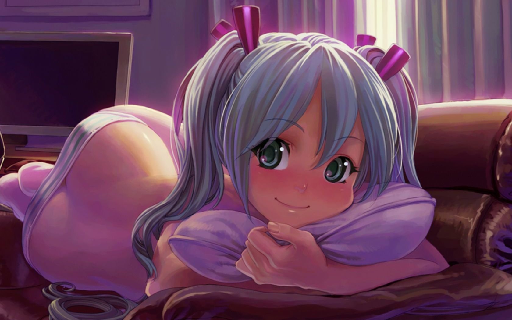 cute girl doll ponytails big eyes face drawings smile cartoon anime pillow room sofa monitor girls-a face-a eyes-a portrait-a smile-a